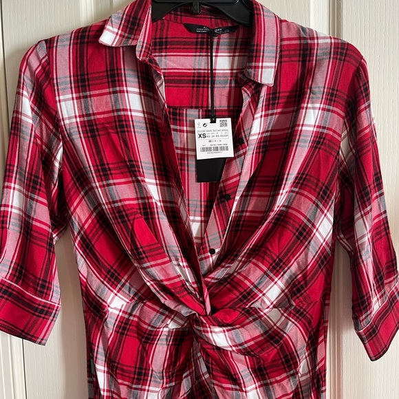 Zara Red White Black The Knot Check Dress - Picture 7 of 14